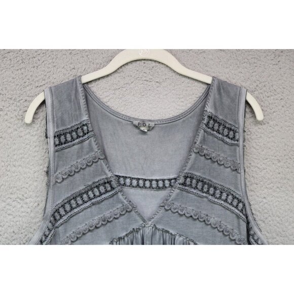 POL Babydoll Sleeveless Gray Distressed Tunic-Crochet-Small-BOHO-Hi Lo - Picture 4 of 10